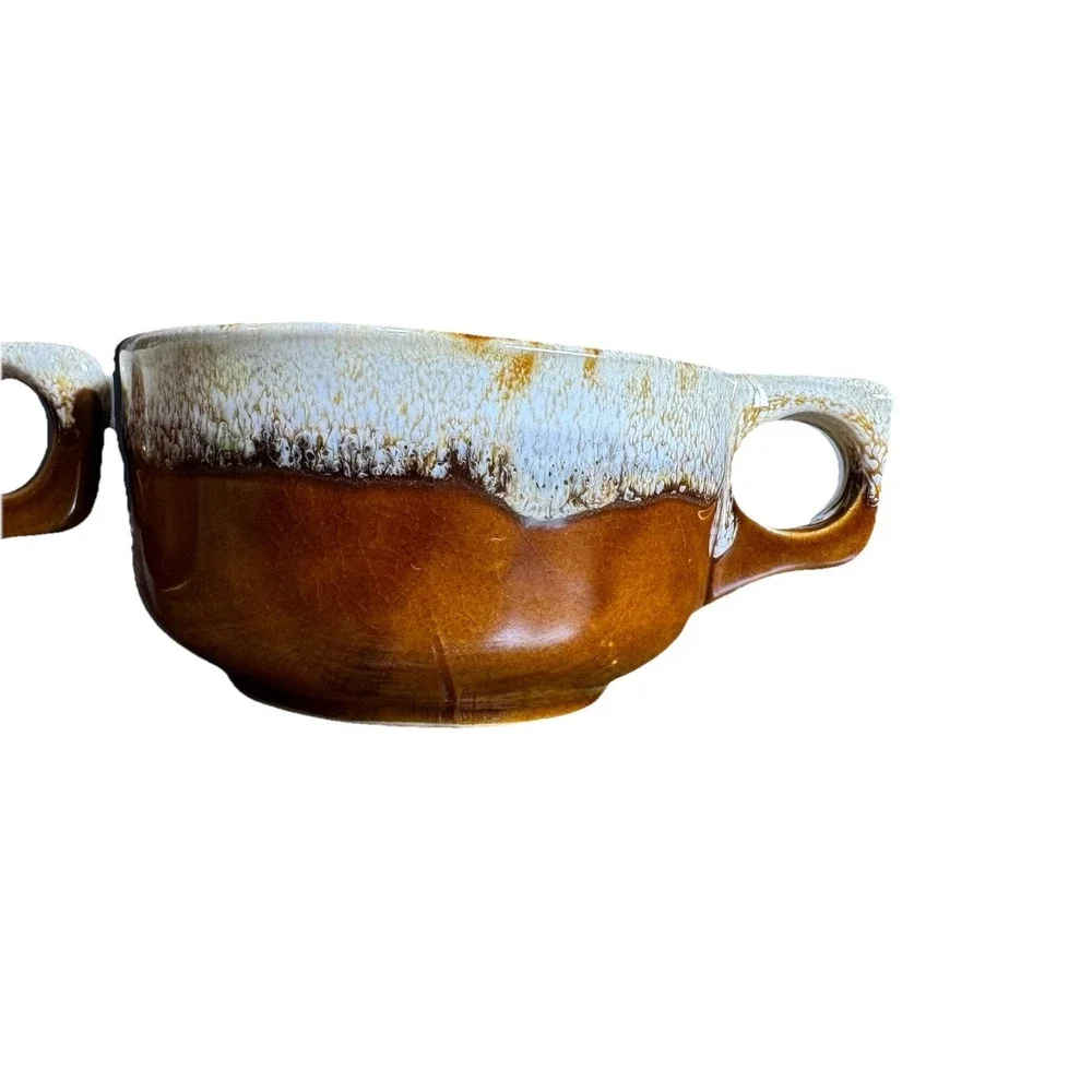 Monmouth Western Stoneware Brown Drip Pottery‎ Soup Chili Bowl Mugs Set of 4 VTG
